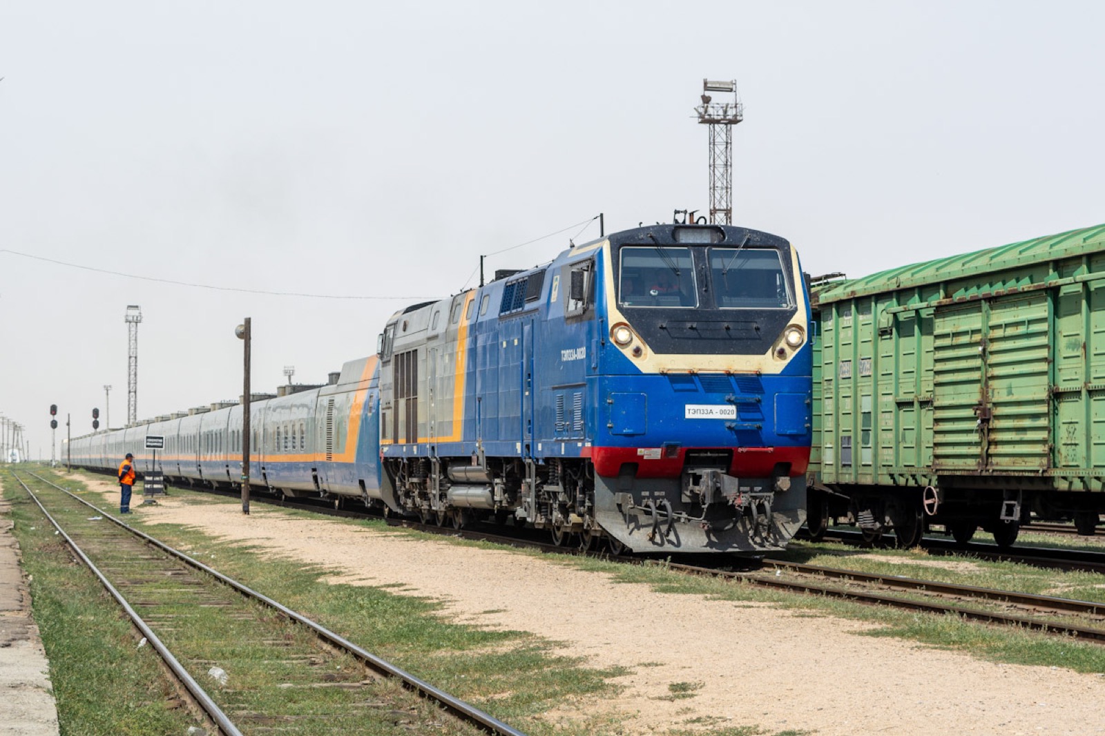 Kazakhstan train crossing the steppe